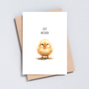 Tarjeta de felicitación para bebé recién eclosionada, pollito amarillo pintado en acuarela, tarjeta en blanco unisex, tamaño A6 y 5x7 - GC235