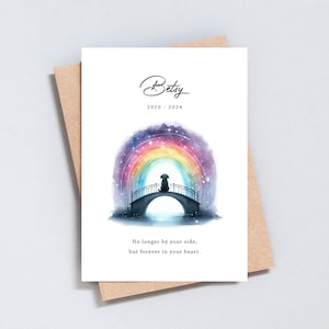 Huisdier sterfgeval wenskaart, hond verlies, Rainbow Bridge, gepersonaliseerde naam, hond dood, hond passeren, A6 of 5x7 formaat - GC271
