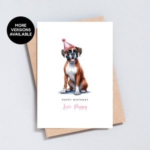 Verjaardagskaart boxerhond, kaart van of voor hond, gepersonaliseerde naam, hond illustratie schilderij kaart van huisdier A6/5 x 7-formaat - GC219