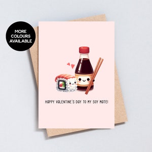 Happy Valentine's Day Soy Mate Grußkarte, Sushi Soy Kawaii Food Pun, Boyfriend Girlfriend Love, A6 und 5x7 Größe - GC229