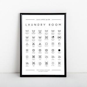 Laundry Room Art Print: Care Symbol Guide, Black & White Artwork