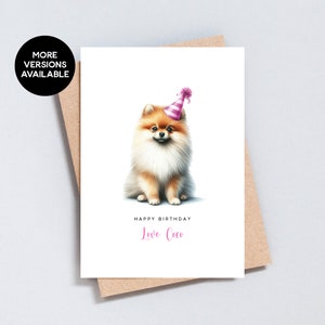 Pommeren verjaardagskaart, kaart van of tot hond, gepersonaliseerde naam hond aquarel kaart van huisdier A6 en 5x7 formaat - GC220