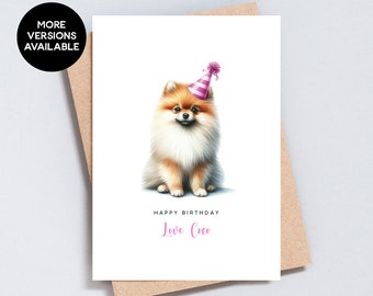 Biglietto di auguri di compleanno Pomerania: acquerello su carta per cani, biglietto personalizzato per animali domestici - GC220