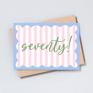 Carte de voeux 70e anniversaire, cadeau pour elle/lui, carte à rayures, anniversaire marquant, ajout d'un message personnalisé, format A6 / 5 x 7 - GC480