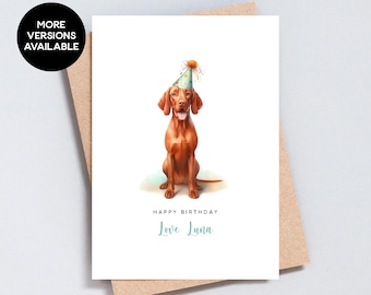 Cartão de aniversário personalizado Vizsla: Cartão de cachorro em aquarela (A6 / 5x7)