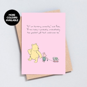 Bear Illustration New Baby Card, Baby Shower: Sentimental Quote (A6 or 5x7 Size) - GC100 Pink