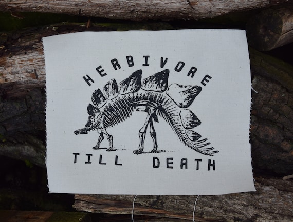 Herbivore Till Death Patch; Vegan; HuguPrints; Go Vegan; Dinosaur; Punk; Vest