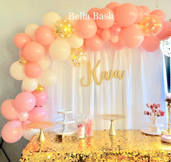 Light Pink White Gold Confetti Balloon Garland Pink Etsy
