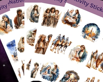 Christmas Nativity Stickers that can be used for scrapbooking, crafting, junk journals, planners, decorating presents & so many more things.