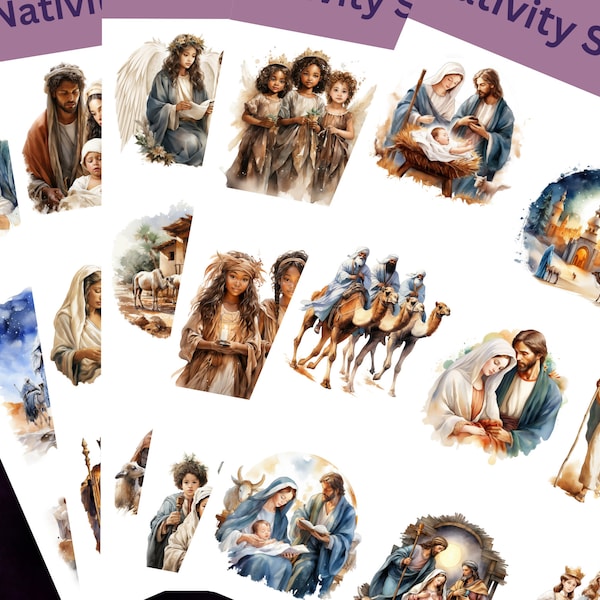 Christmas Nativity Stickers that can be used for scrapbooking, crafting, junk journals, planners, decorating presents & so many more things.