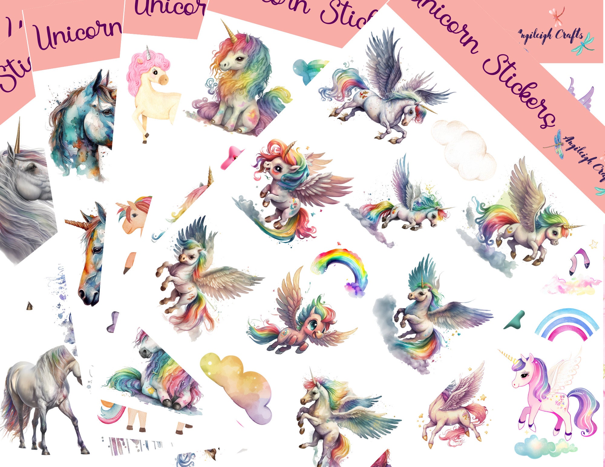 Unicorn Stickers for Girls Kids,50Pcs Reusable Matte Waterproof Vinyl  Unicorn Sticker for Water Bottles,Colorful Aesthetic Rainbow Stickers for