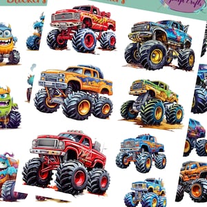Monstertruck-Aufkleber, die für Scrapbooking, Basteln, Junk Journals, Planer, Abziehbilder und viele andere Dinge verwendet werden können.