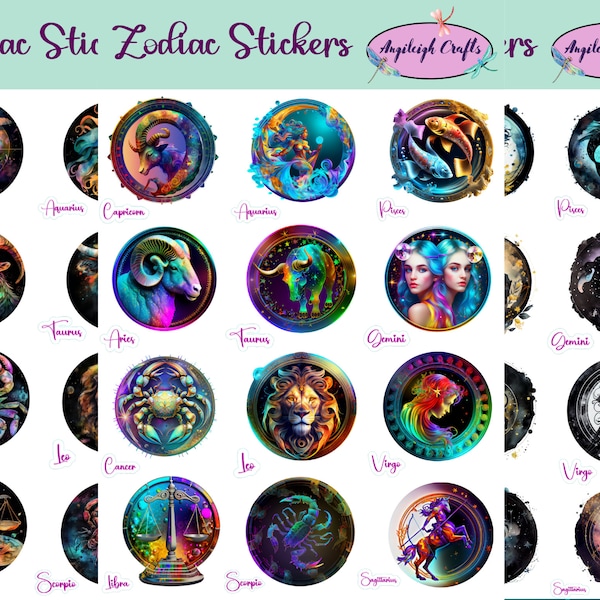 Zodiac, Astrology, & Horoscope Stickers that can be used for scrapbooking, crafting, junk journals, planners, and so much more.