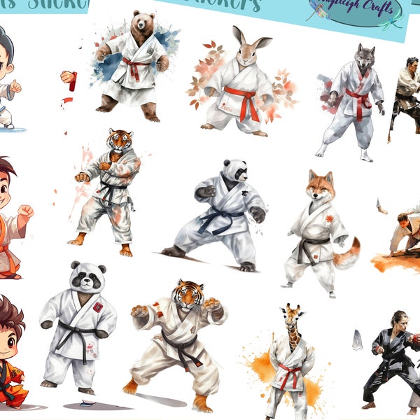 Martial Arts Stickers that can be used for scrapbooking, crafting, junk journals, planners, decals, and so many more things.