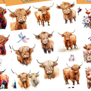 Highland Cow Stickers that can be used for scrapbooking, crafting, junk journals, planners, decals, and so many more things.