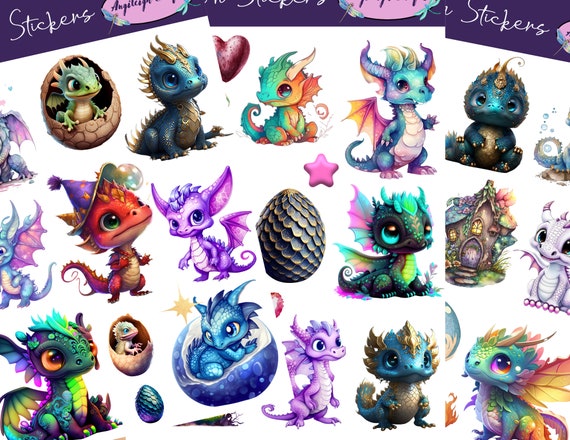 Cute Dragon Stickers, Waterproof Vinyl Decals, Scrapbooking, Planners, Crafting, Journals