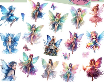 Colorful and unique Fairy Stickers that can be used for scrapbooking, crafting, junk journals, planners, decals, and so many more things.