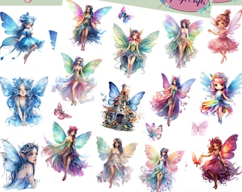 Colorful and unique Fairy Stickers that can be used for scrapbooking, crafting, junk journals, planners, decals, and so many more things.