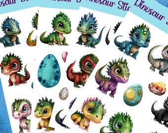 Op de afbeelding: Een set van 12 kleurrijke cartoon-dinosaurusstickers. De dinosaurussen staan in verschillende poses en hebben verschillende gekleurde schubben en ogen. De stickers zijn perfect om elke creatie een leuke en fantasierijke touch te geven.