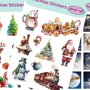 Weihnachtliche Sticker die für Scrapbooking, Bastelarbeiten, Junk Journals, Planer, Abziehbilder, Geschenke und vieles mehr verwendet werden können.