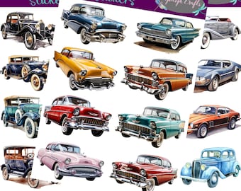 Vintage Car Stickers that can be used for scrapbooking, crafting, junk journals, planners, decals, and so many more things.