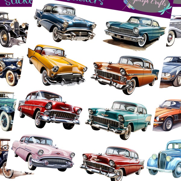 Vintage Car Stickers that can be used for scrapbooking, crafting, junk journals, planners, decals, and so many more things.