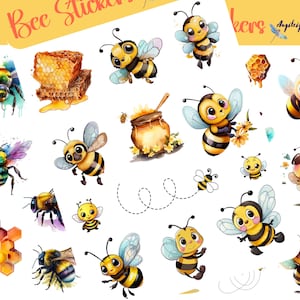 Schattige bijenstickers die kunnen worden gebruikt voor scrapbooking, knutselen, junkjournals, planners, stickers en nog veel meer.