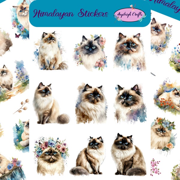 Himalayan Cat Stickers that can be used for scrapbooking, crafting, junk journals, planners, decals, and so many more things.