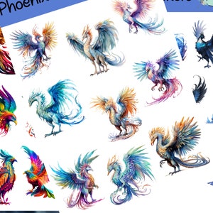 Stickers phénix colorés qui peuvent être utilisés pour le scrapbooking, le bricolage, les journaux indésirables, les agendas, les décalcomanies et bien d'autres choses encore.