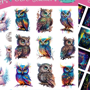 Erstaunliche Eulen-Aufkleber, die für Scrapbooking, Basteln, Junk Journals, Tagesplaner, Abziehbilder und viele andere Dinge verwendet werden können.