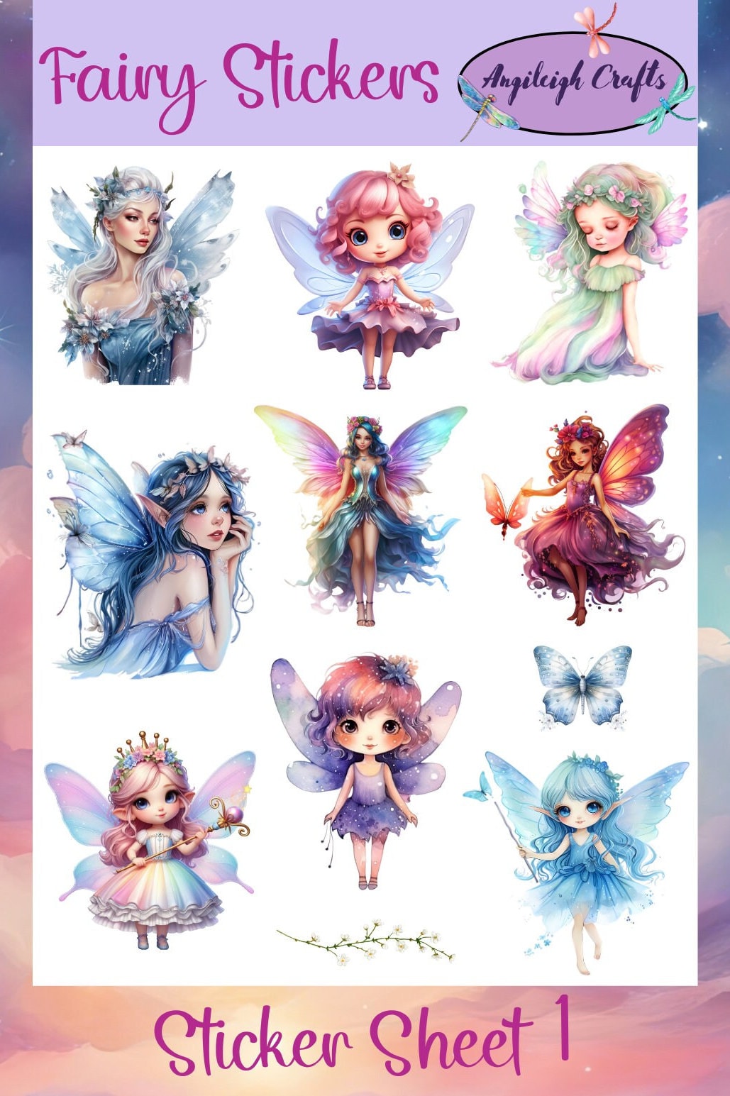 Colorful and Unique Fairy Stickers That Can Be Used for Scrapbooking ...