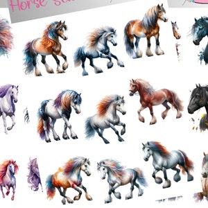 Pferde Aufkleber die für Scrapbooking, Basteln, Junk Journals, Planer, Abziehbilder, und viele andere Dinge verwendet werden können.