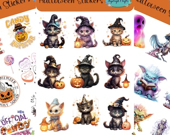Unique Halloween Stickers that can be used for scrapbooking, crafting, junk journals, planners, decals, and so many more things.