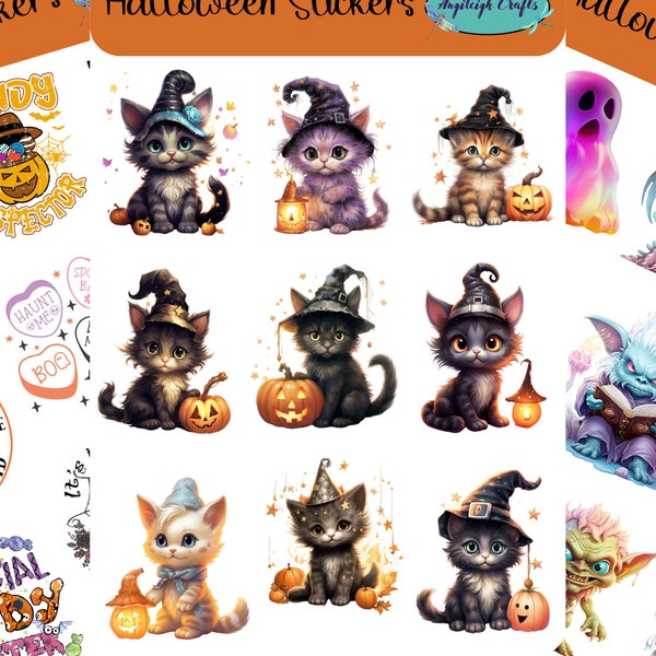 Unique Halloween Stickers that can be used for scrapbooking, crafting, junk journals, planners, decals, and so many more things.