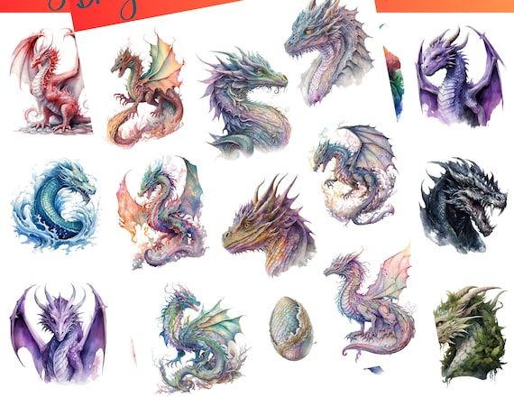 Dragon Stickers that can be used for scrapbooking, crafting, junk journals, planners, decals, and so many more things.