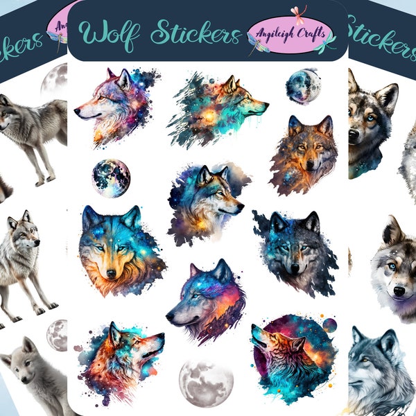 Wolf Stickers that can be used for scrapbooking, crafting, junk journals, planners, decals, and so many more things.