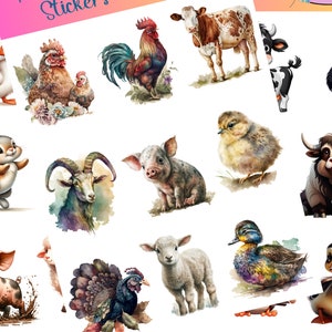 Adorables pegatinas de animales de granja que se pueden usar para álbumes de recortes, manualidades, diarios basura, agendas, calcomanías y muchas cosas más.
