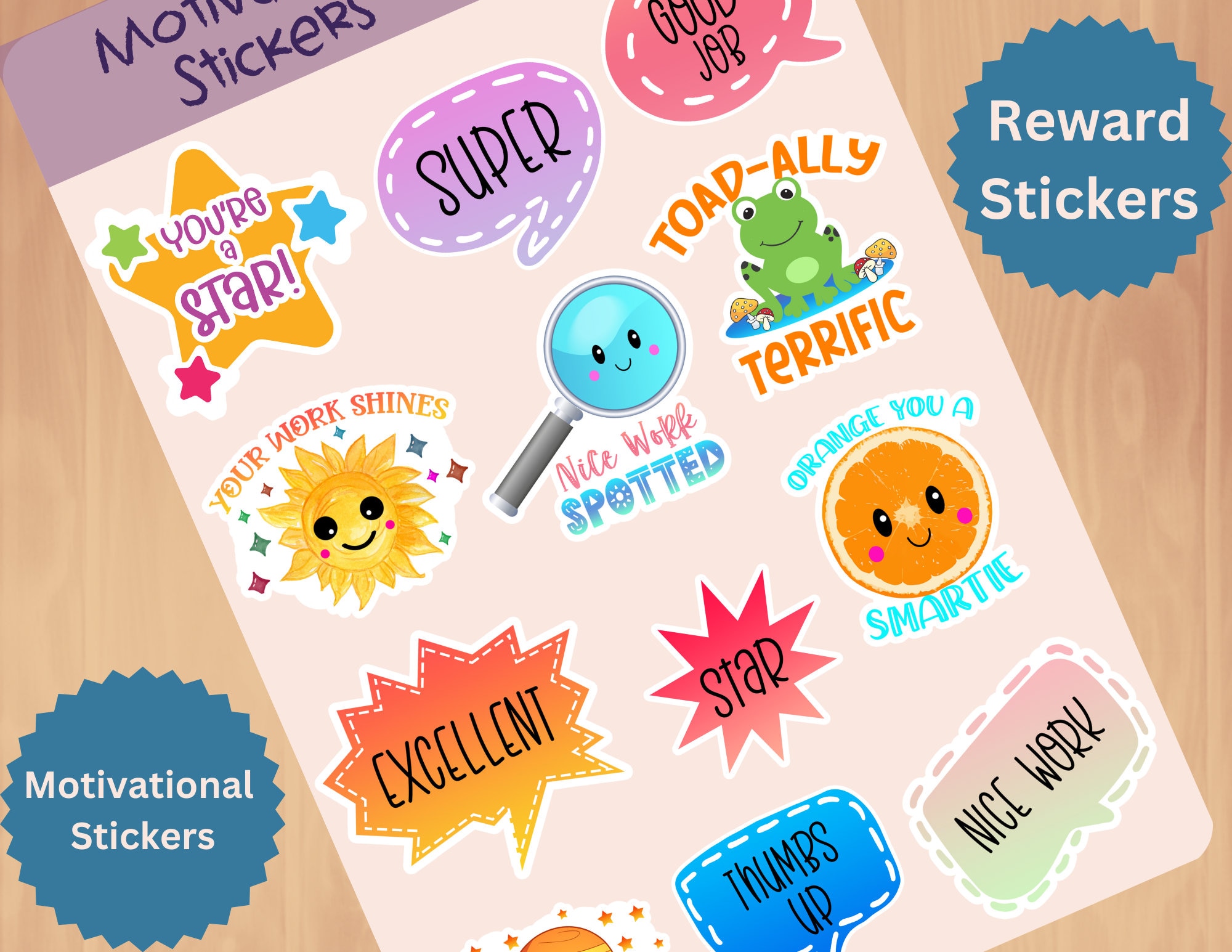 Arabic Reward Sticker Sheets - 5 Sheets Motivational Stickers for Kids