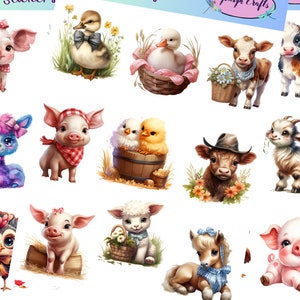 Adorable Farm Animal Stickers that can be used for scrapbooking, crafting, junk journals, planners, decals, and so many more things.