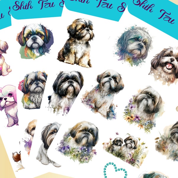 Adorable Shih Tzu stickers that can be used for scrapbooking, crafting, junk journals, planners, decals, and so many more things.