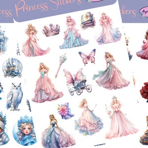 De beaux autocollants princesse qui peuvent être utilisés pour le scrapbooking, le bricolage, les journaux indésirables, les agendas, les décalcomanies et bien d'autres choses encore.
