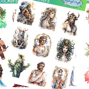 De beaux autocollants de la mythologie grecque qui peuvent être utilisés pour le scrapbooking, le bricolage, les journaux indésirables, les agendas, les décalcomanies et bien d'autres choses encore.