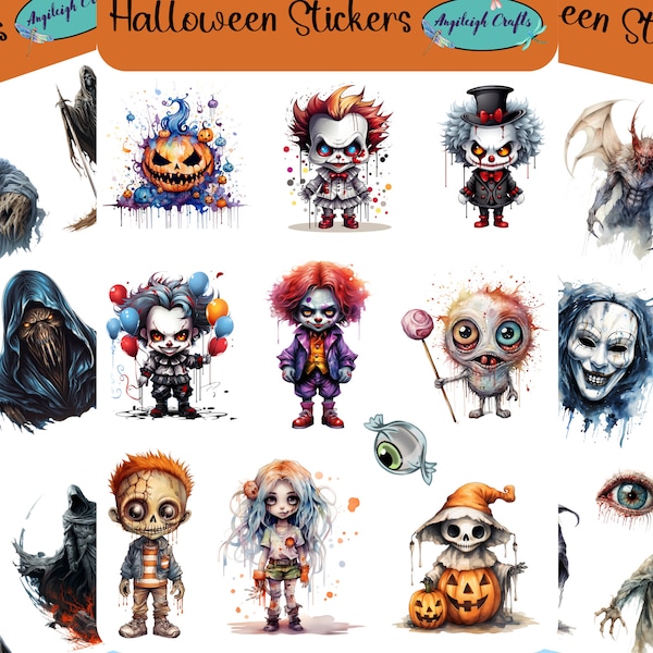 Halloween Stickers that can be used for scrapbooking, crafting, junk journals, planners, decals, and so many more things.