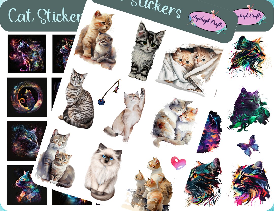 Colorful and Vibrant Cat Stickers That Can Be Used for Scrapbooking ...