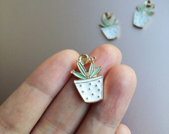 Amuletos de plantas em vasos, pingentes de plantas esmaltadas, 4 peças