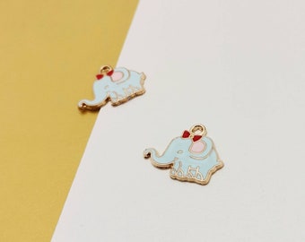 Cute Elephant 2 in 1 Charms, Elephant Pendant for Earrings or Necklaces, Baby Blue Elephant Charm, 4 Pieces