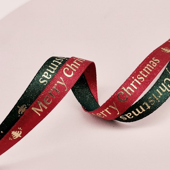 Merry Christmas Print Ribbon, Thin Christmas Ribbon for Wrapping, Christmas  Gift Wrapping Ribbon, Red and Green Christmas Ribbon. 