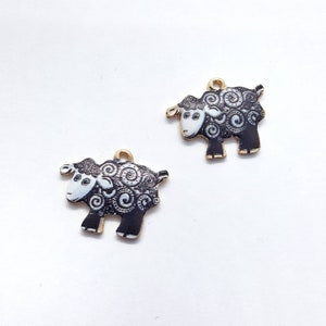 Black Sheep Charms, Enamel Pendants, Jewellery Making Supplies, Jewellery Supply Store, 4 Pieces