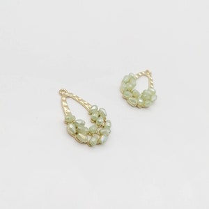Pear Shaped 2 in 1 Charms, Green Jade Colour Faceted Stone Pendants, Charms for Necklaces or Earrings Making, 1 Piece