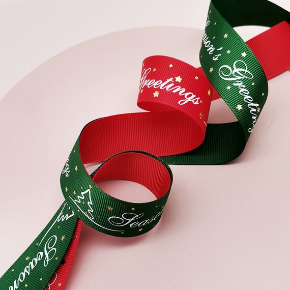 Christmas Gift Wrapping Ribbon, Merry Christmas Print Ribbon, Thin  Christmas Ribbon for Wrapping, Red and Green Christmas Ribbon. 